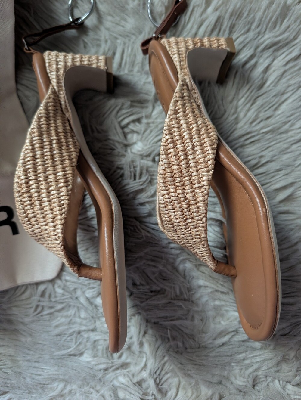 NWT BY FAR Dasha Raffia Heel Sandal in Natural - Picture 12 of 16